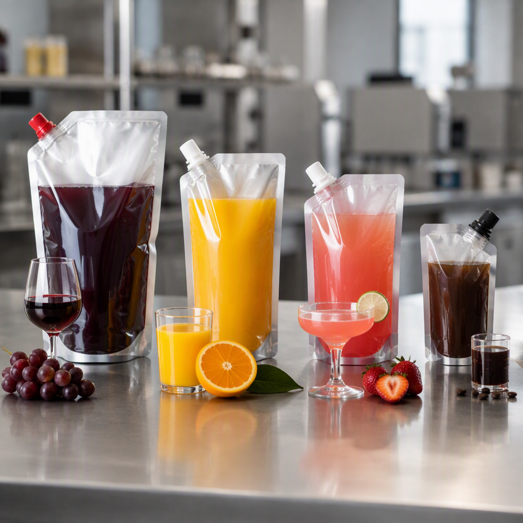 Beverage spout pouch formats for wine, juice, cocktails, and concentrates