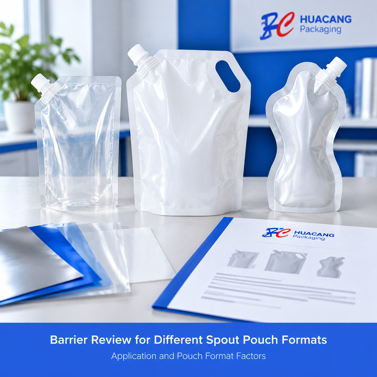 Transparent, handle, and custom-shaped spout pouch samples under barrier review