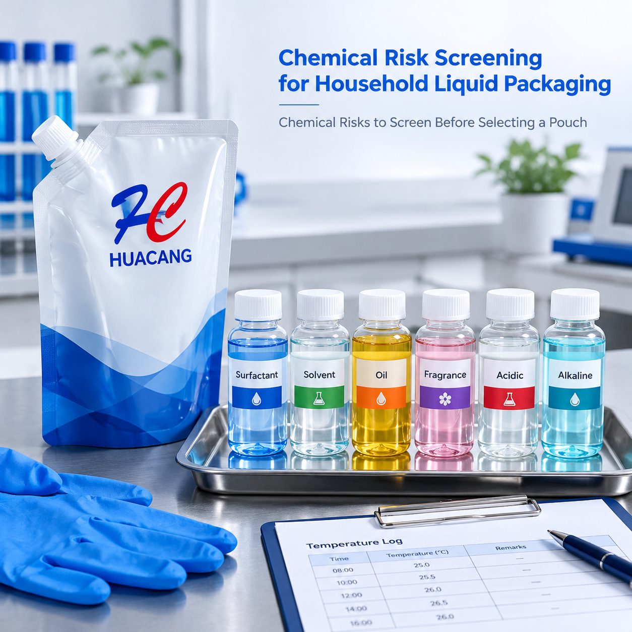 Generic chemical categories prepared for spout pouch compatibility screening