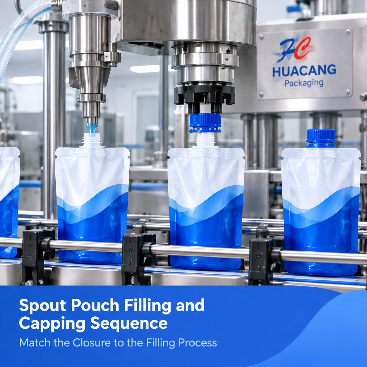 Through-spout filling and tamper-evident cap application workflow