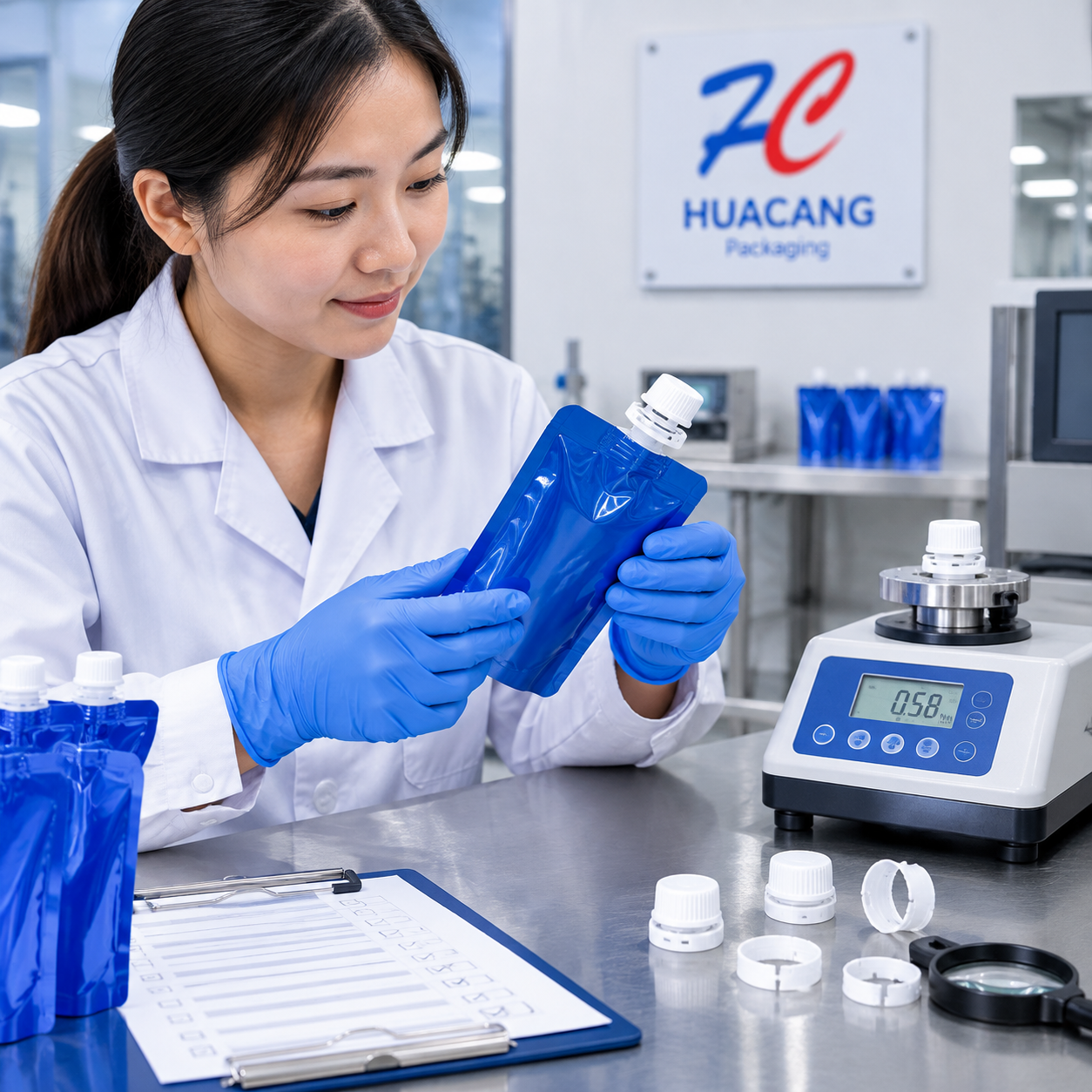 Quality inspection of tamper bands, cap torque, and spout pouch seals